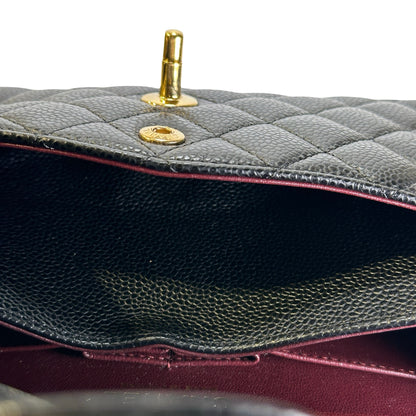 Used CHANEL Caviar Quilted Classic Double Flap Chain Shoulder Bag Black Gold