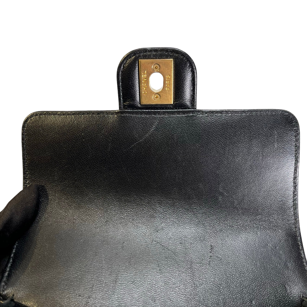 CHANEL Quilted Lambskin Mini Rectangular Flap Chain Shoulder Bag Black Gold