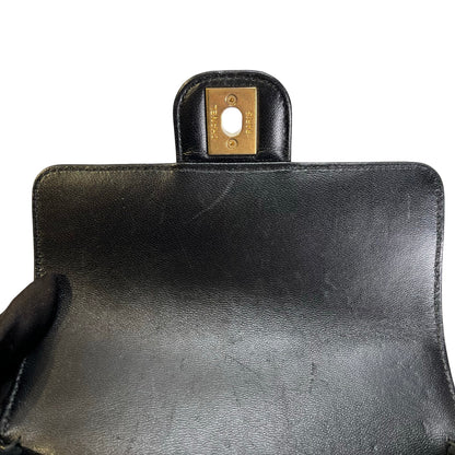 CHANEL Quilted Lambskin Mini Rectangular Flap Chain Shoulder Bag Black Gold