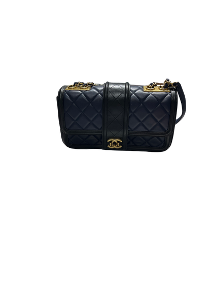 Used CHANEL Quilted Lambskin Quilted Boy Bag Chain Shoulder Bag Navy Blue Black