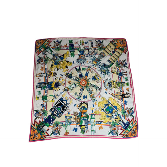 Used HERMES Silk 90x90 Scarf Scarf Pink White Multicolor