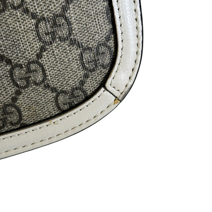 Used GUCCI GG Supreme Canvas Horsebit 1955 Shoulder Bag Beige White GHW
