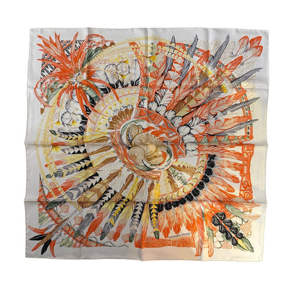 Used HERMES Silk 90x90 Scarf Scarf Cream Orange Green Black
