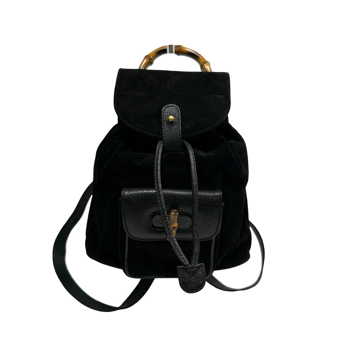 Used GUCCI Suede Leather Bamboo Bamboo Suede Backpack Backpack Black