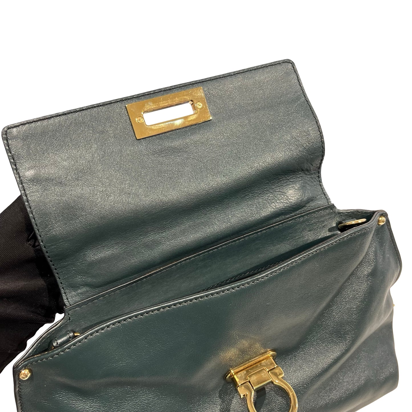 SALVATORE FERRAGAMO Leather Sofia Handbag Dark Green