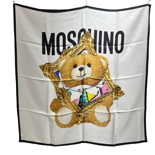 Used MOSCHINO Silk Teddy Silk Scarf White Black