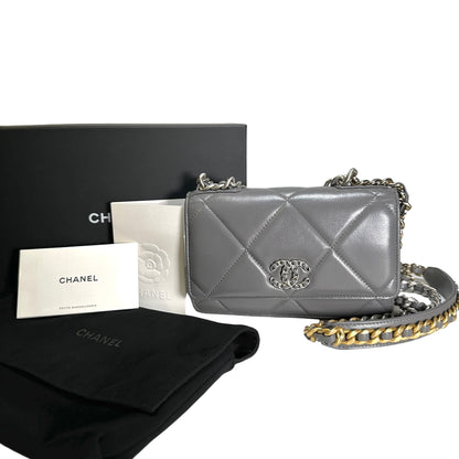 Used CHANEL Quilted Lambskin Chanel 19 Wallet On Chain Wallet on chain Grey GHW
