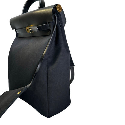 Used HERMES Canvas Leather Herbag A Dos Zip Retourne Backpack Black