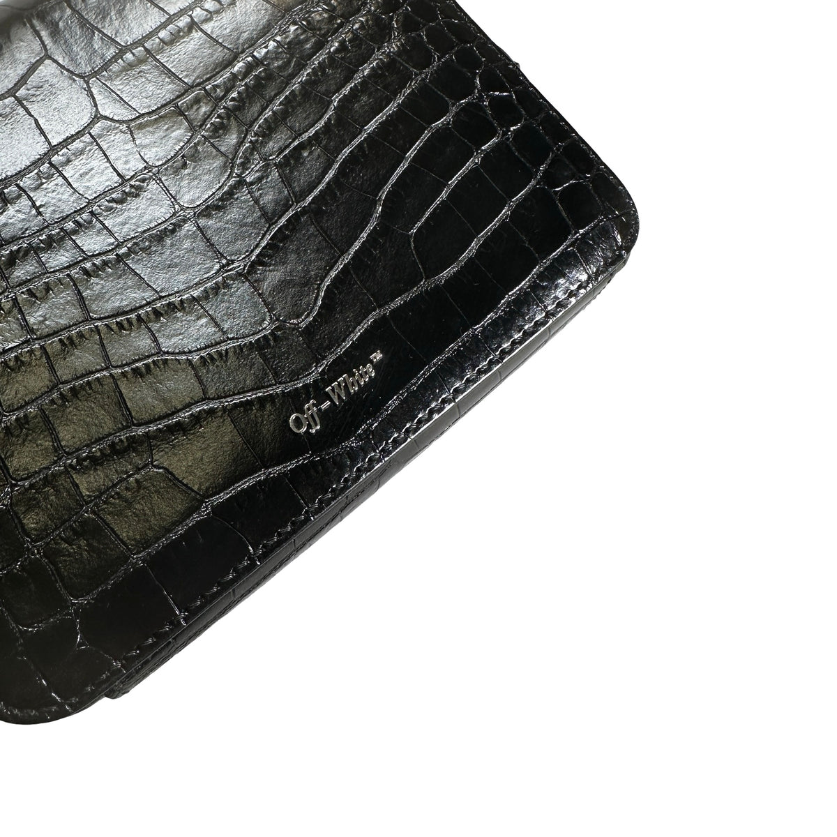 Used OFF-WHITE Crocodile Embossed Binder Clip Crossbody Bag Black PHW