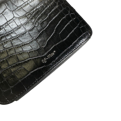 Used OFF-WHITE Crocodile Embossed Binder Clip Crossbody Bag Black PHW