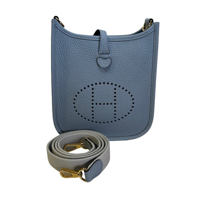 HERMES Taurillon Clemence Mini Evelyne Cross Body Bag Light Blue