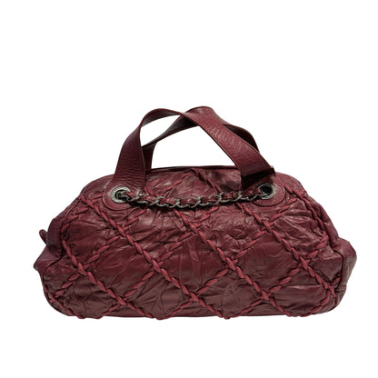 Used CHANEL Leather Quilted Tote Bag Handbag Burgundy