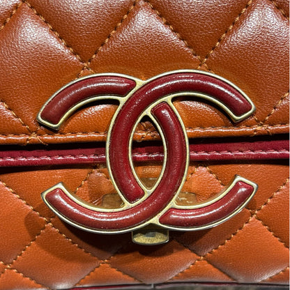 Used Chanel Classic Flap Shoulder Bag Orange GHW Red