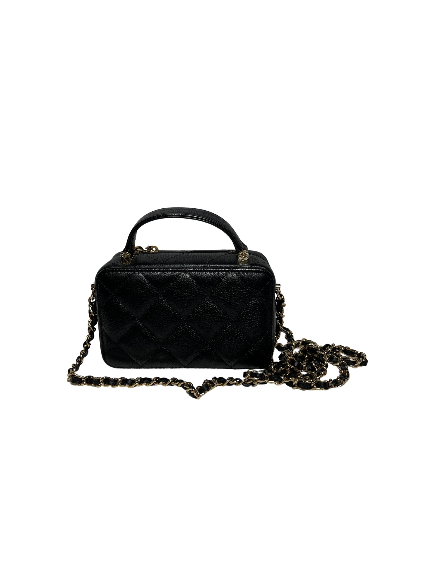 Used CHANEL Calfskin Leather Handle Mini Cross Body Bag Black GHW