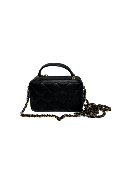 Used CHANEL Calfskin Leather Handle Mini Cross Body Bag Black GHW