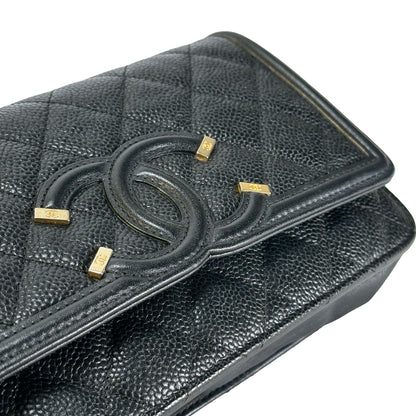 Used CHANEL Quilted Caviar Wallet On Chain Wallet on chain Black Gold