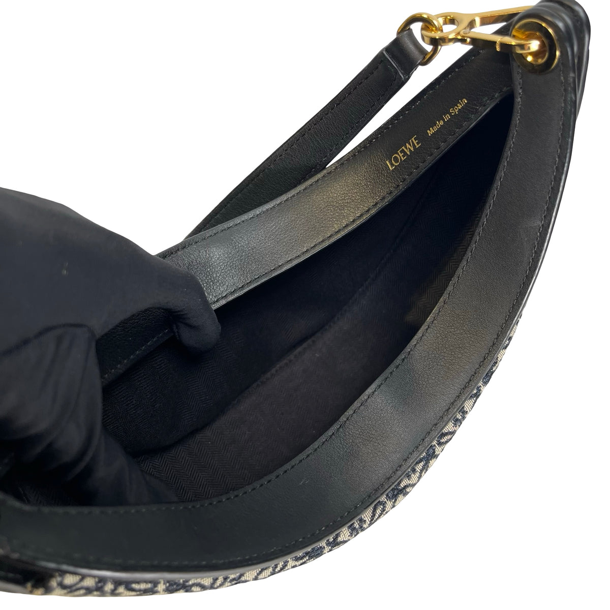 Used LOEWE Anagram Jacquard Luna Hobo Bag Navy Blue Black Beige