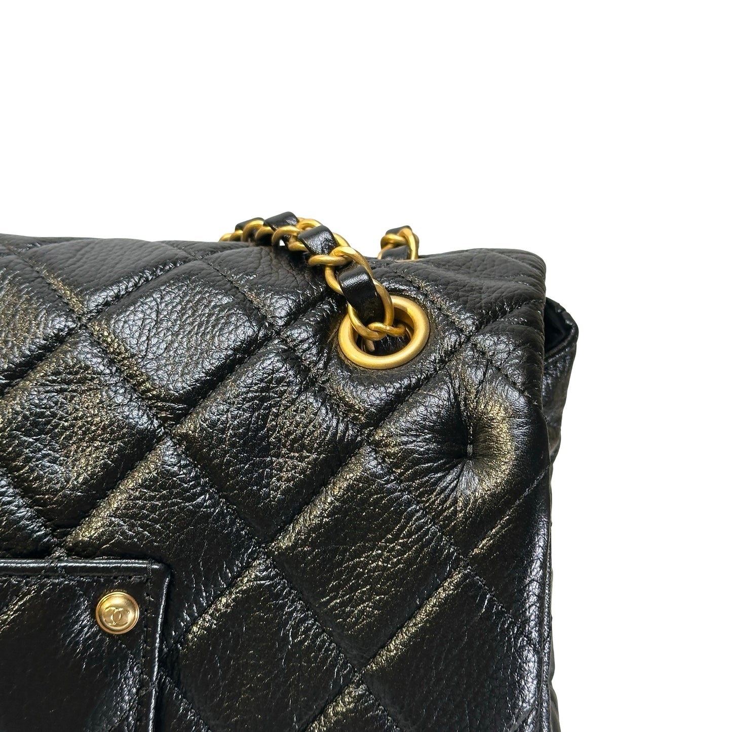 Used CHANEL Quilted Caviar Classic Flap Shoulder Bag Black Gold