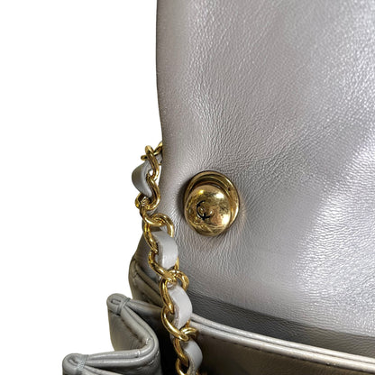 CHANEL Quilted Lambskin Flap Chain Shoulder Bag Grey GHW