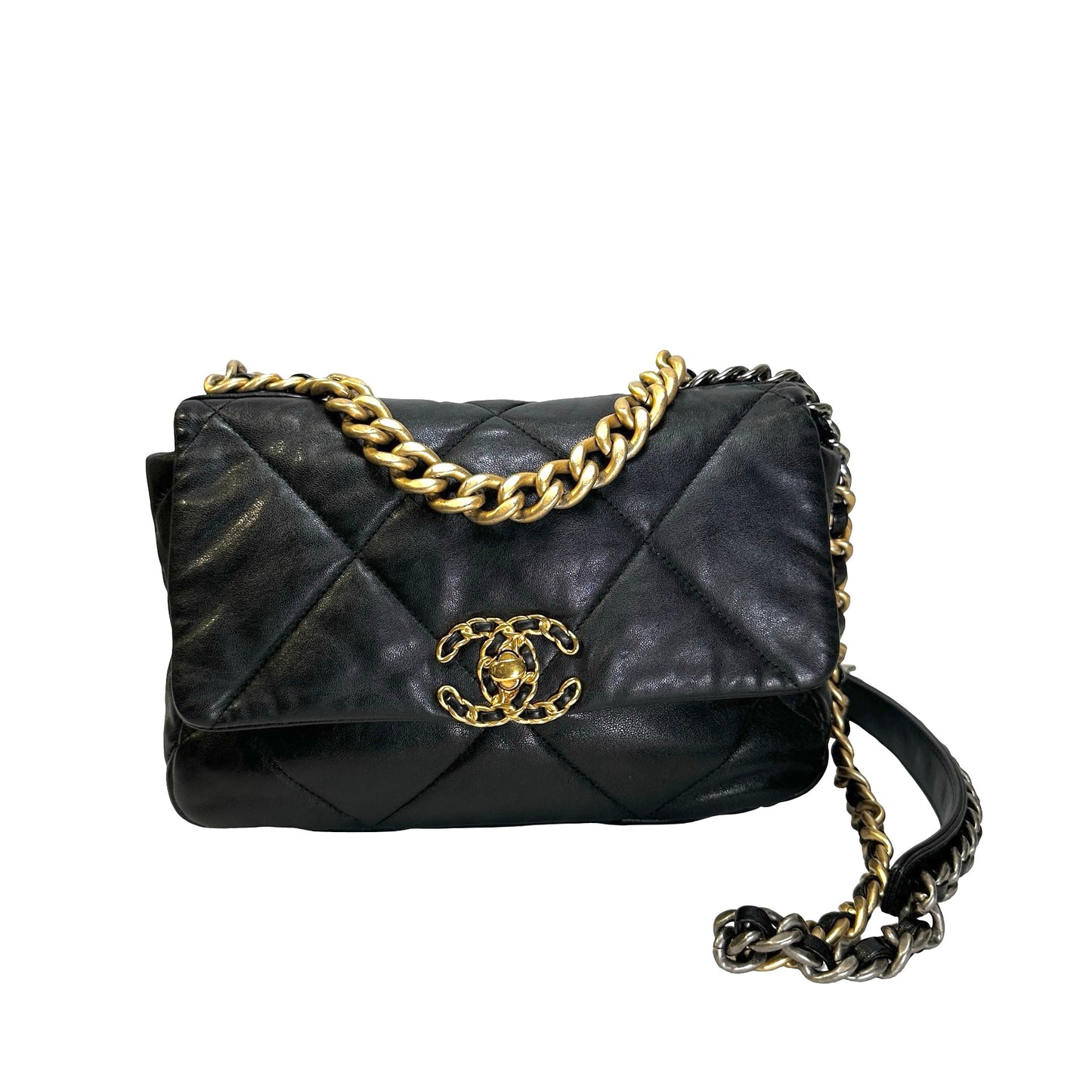 Used CHANEL Quilted Lambskin 19 Bag Shoulder Bag Black GHW