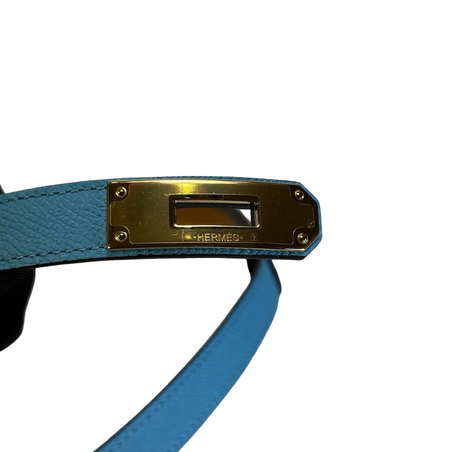 Used HERMES Epsom Leather Kelly Belt Blue GHW