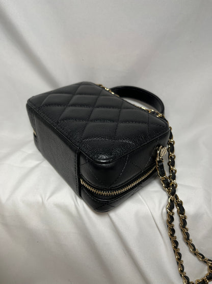 Used CHANEL Calfskin Leather Handle Mini Cross Body Bag Black GHW