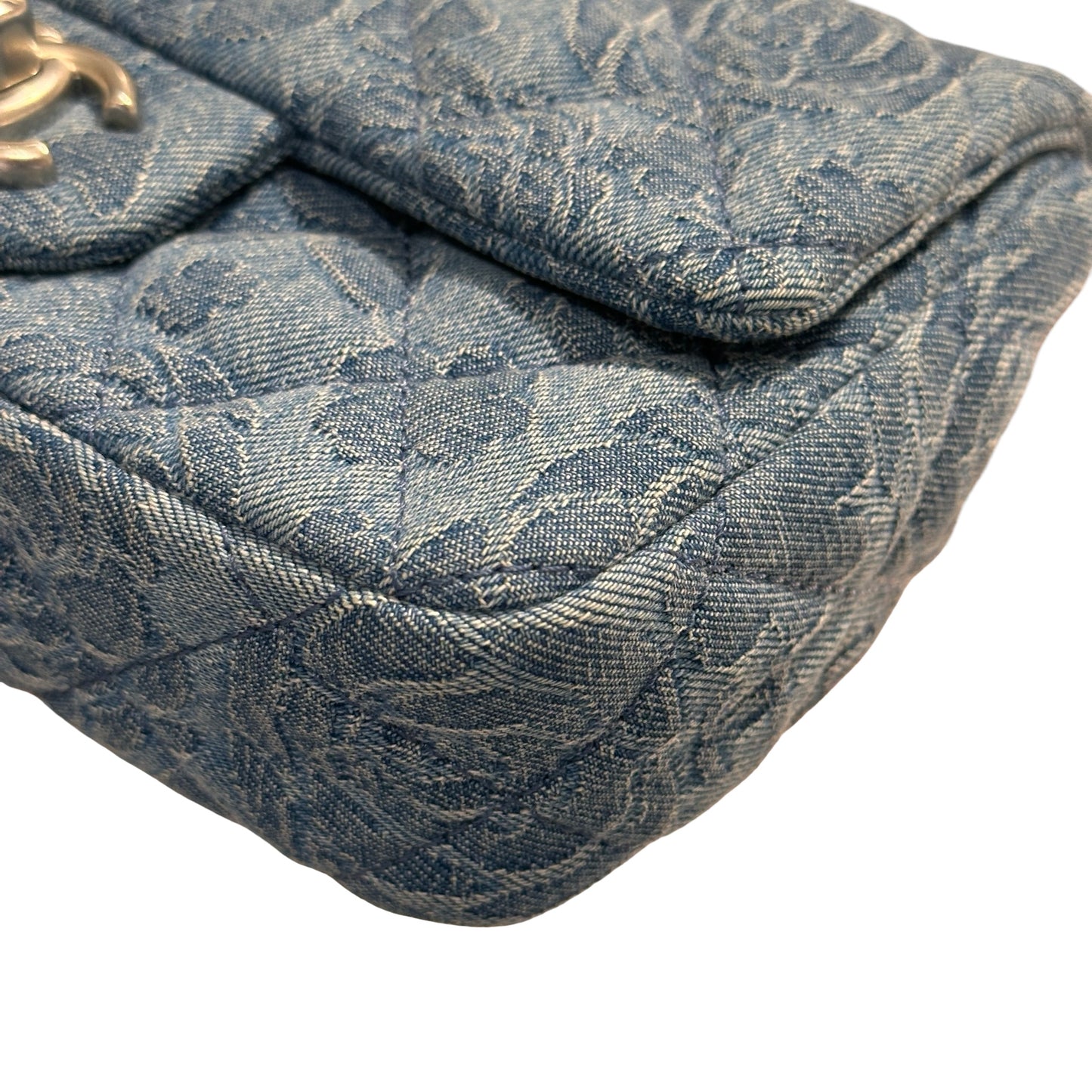 Used CHANEL Denim 23P CAMELIA HEART CRUSH FLAP Cross Body Bag Denim Blue