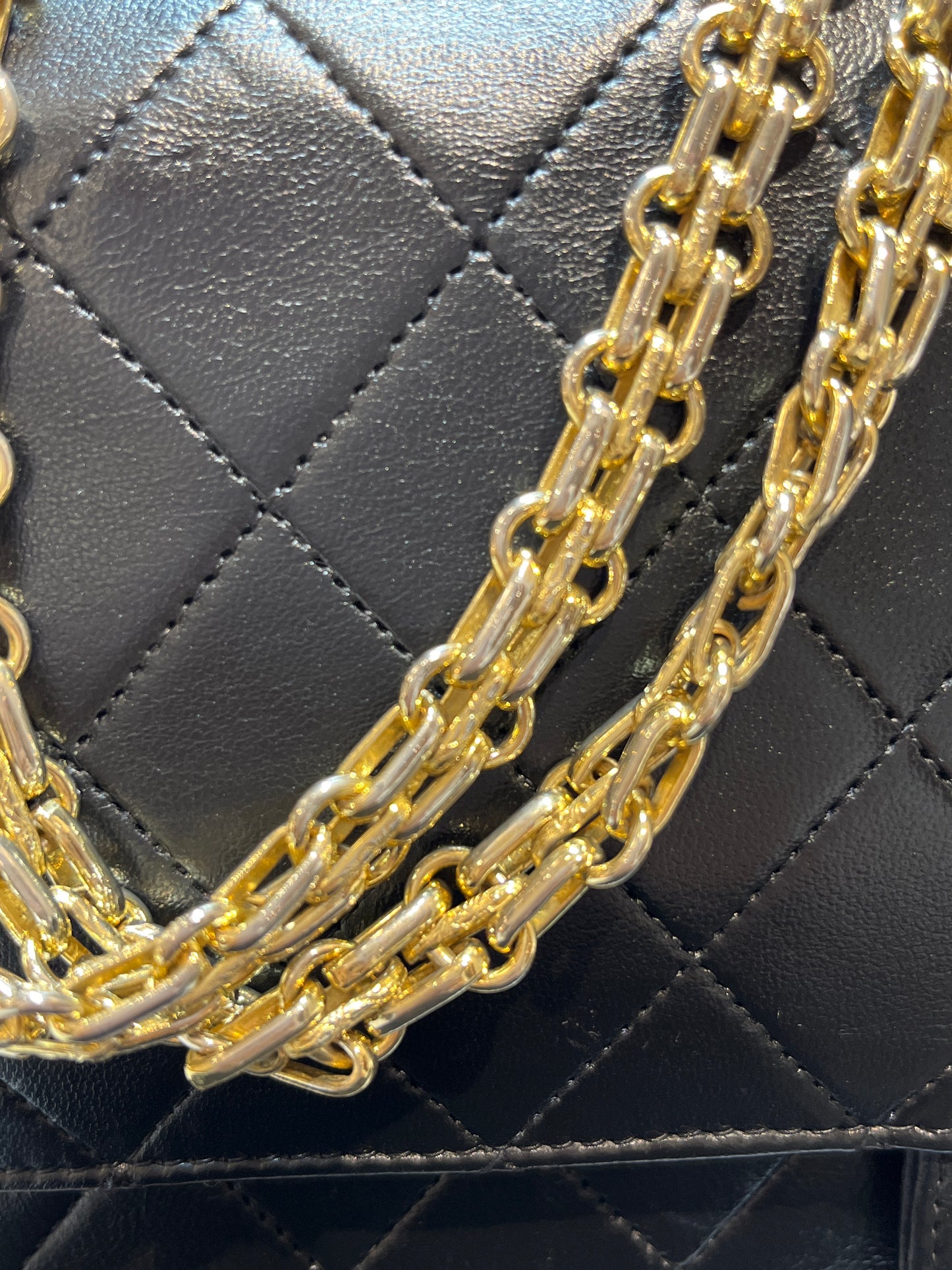 Used CHANEL Lambskin Leather Vintage Chain Bag Chain Shoulder Bag Black GHW