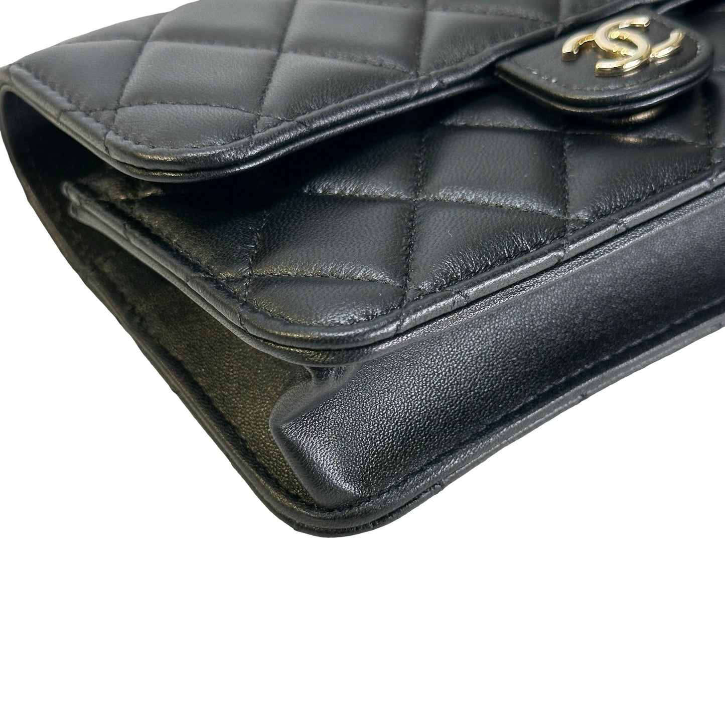 Used CHANEL Quilted Lambskin Phone Holder with Top Handle and Chain Crossbody Bag Black GHW