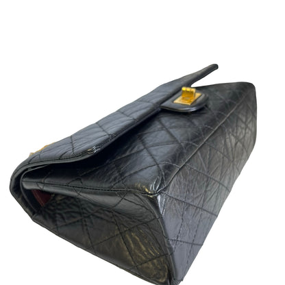 Used CHANEL Quilted Aged Calfskin 2.55 Medium Chain Shoulder Bag Black Gold