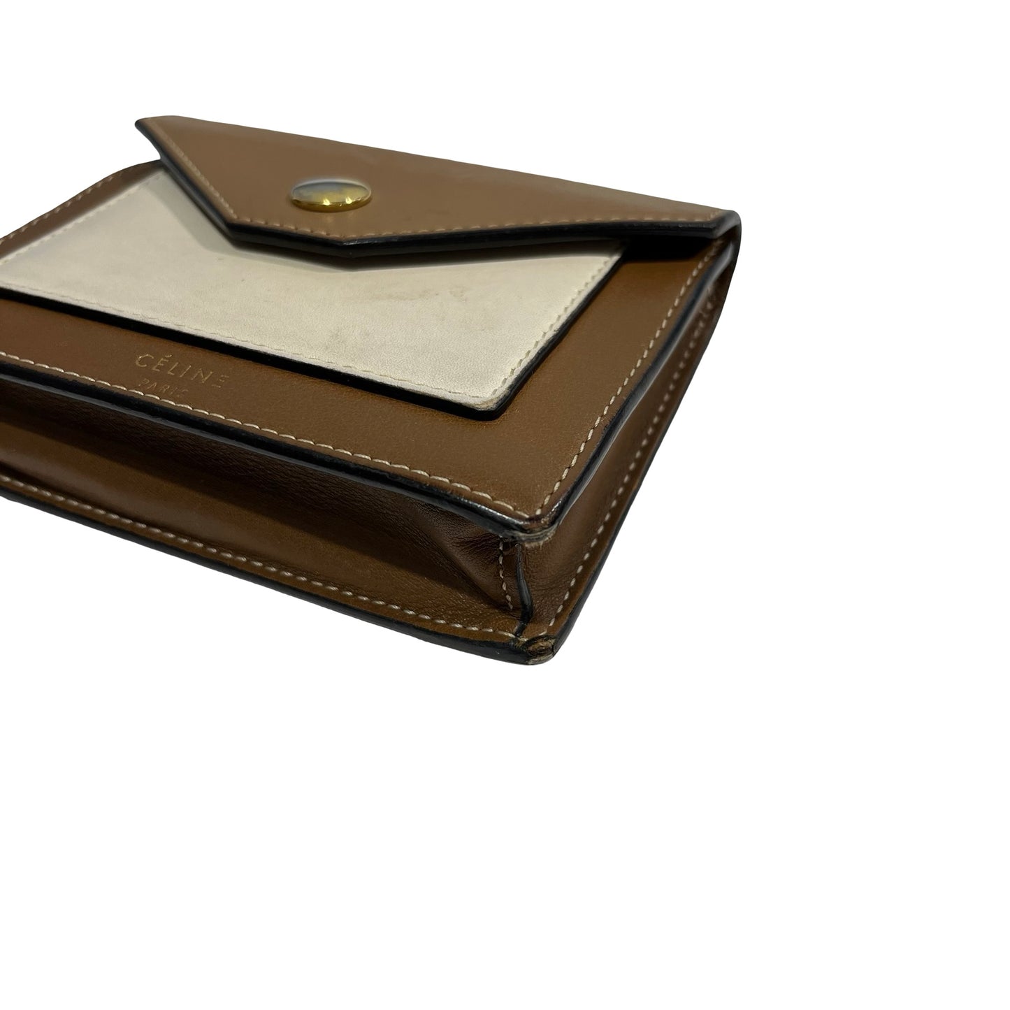 Used CELINE Smooth Leather Envelope Cardholder Card case Brown White
