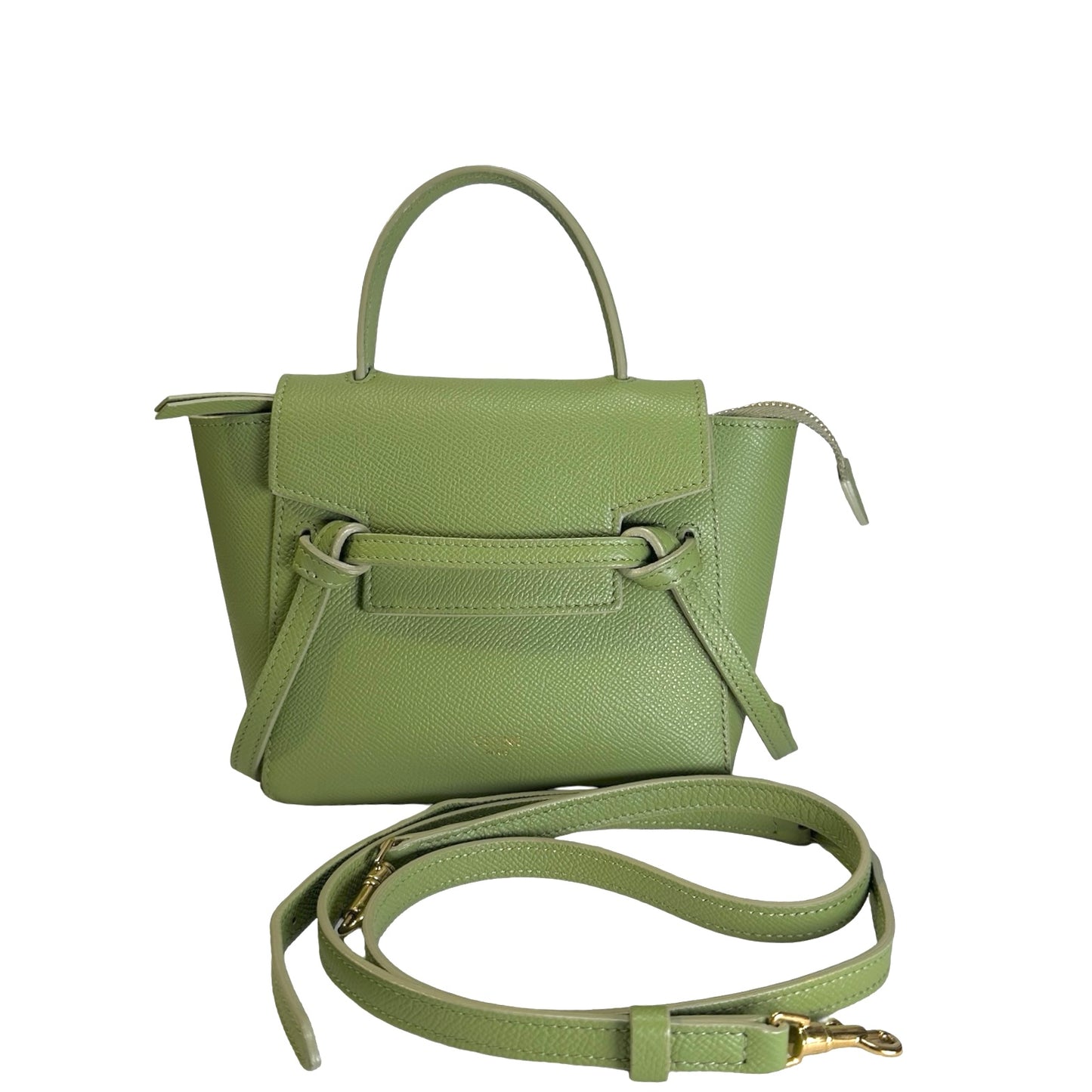 Used CELINE Grained Calfskin Pico Belt Bag Handbag Light Green