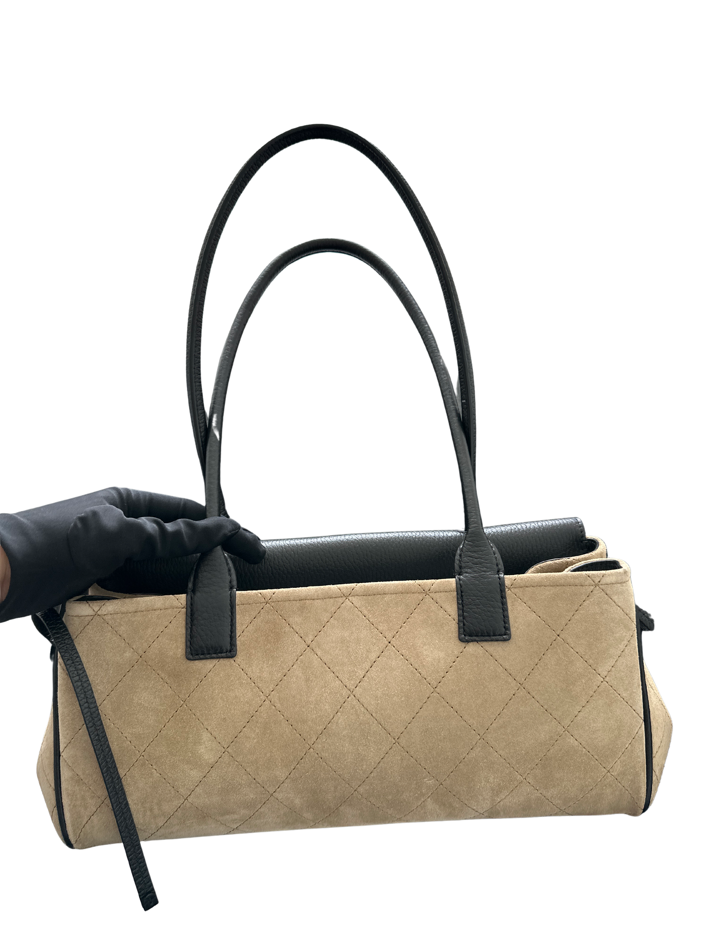 Brand New CHANEL Quilted Suede Calfskin Grained Calfskin Shopping Bag Shopping Bag Beige Black
