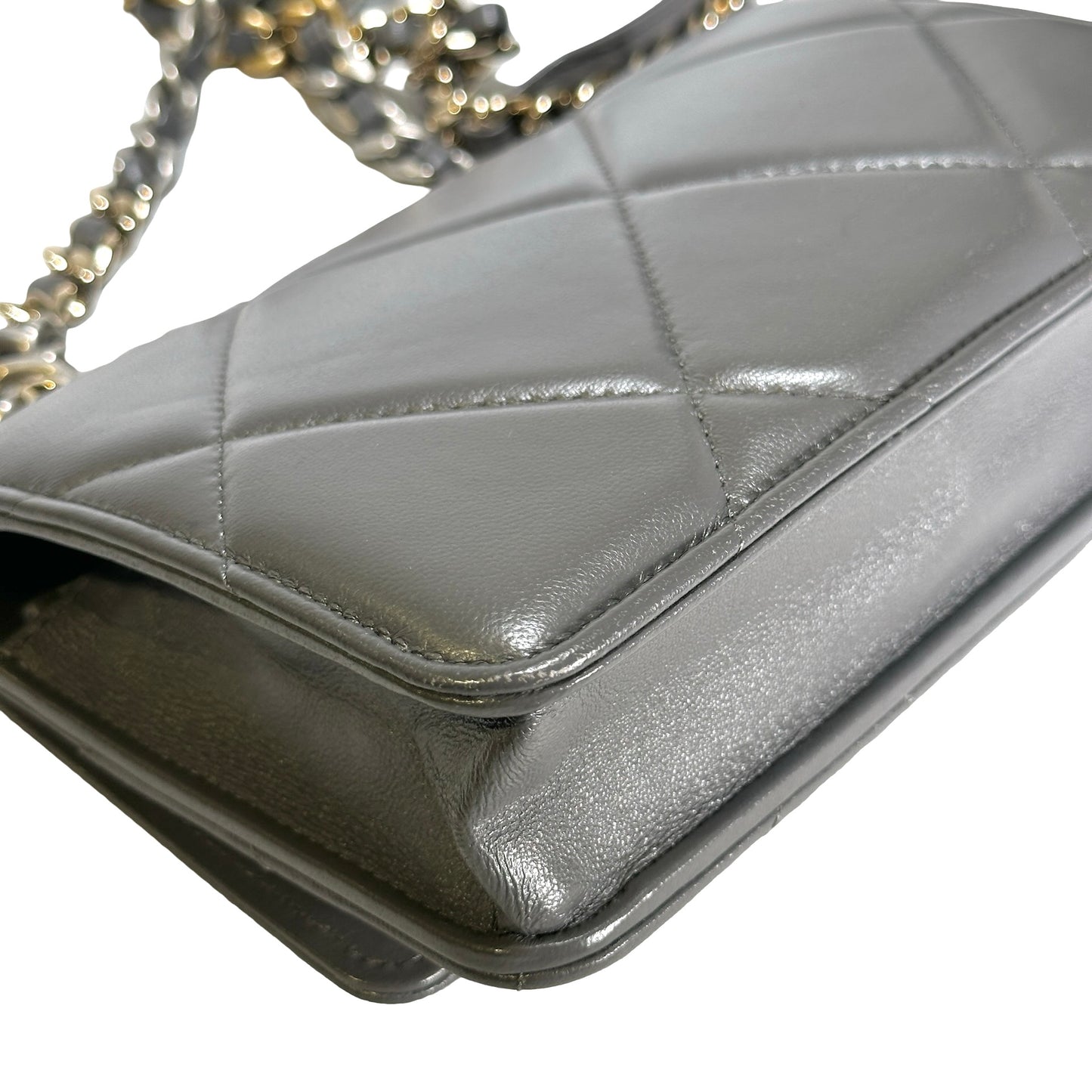 Used CHANEL Quilted Lambskin Chanel 19 Wallet On Chain Wallet on chain Grey GHW