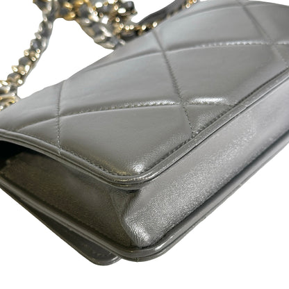 Used CHANEL Quilted Lambskin Chanel 19 Wallet On Chain Wallet on chain Grey GHW