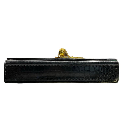 Used SAINT LAURENT Crocodile-Embossed Kate Medium Shoulder Bag Black GHW
