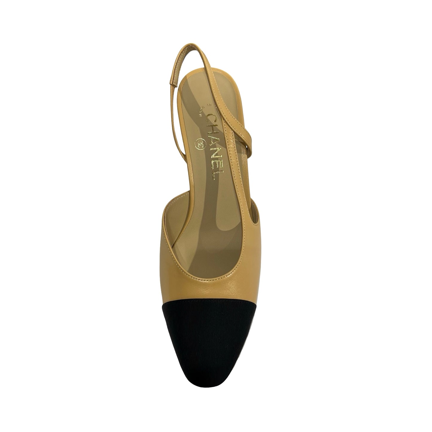 Used CHANEL Goatskin Slingbacks Heels Beige Black