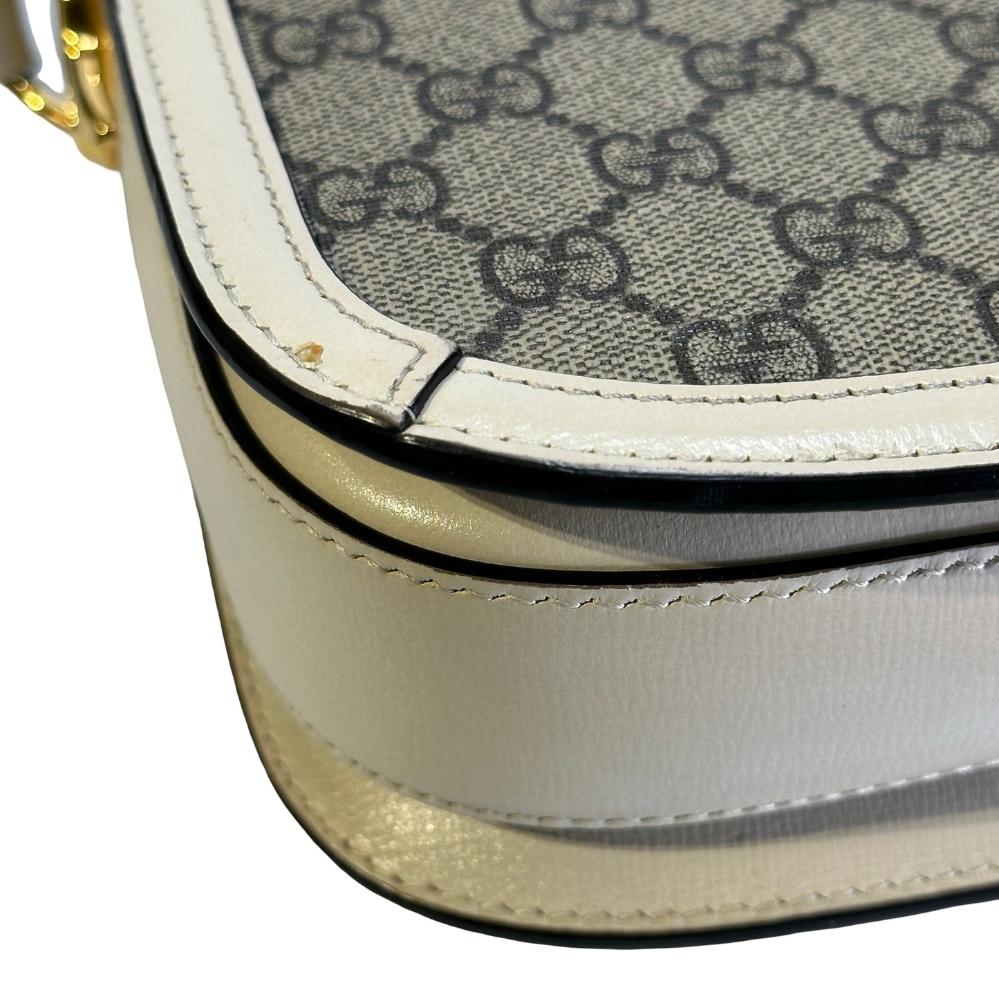 Used GUCCI GG Supreme Canvas Horsebit 1955 Shoulder Bag Beige White GHW