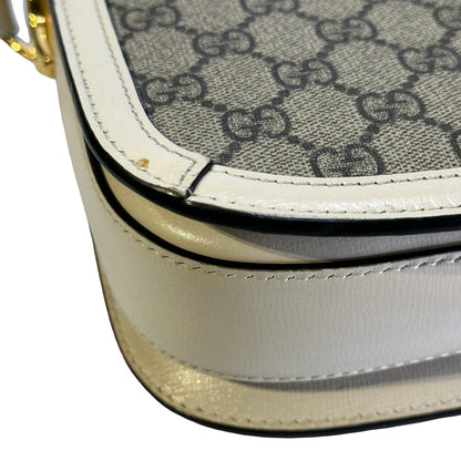 Used GUCCI GG Supreme Canvas Horsebit 1955 Shoulder Bag Beige White GHW
