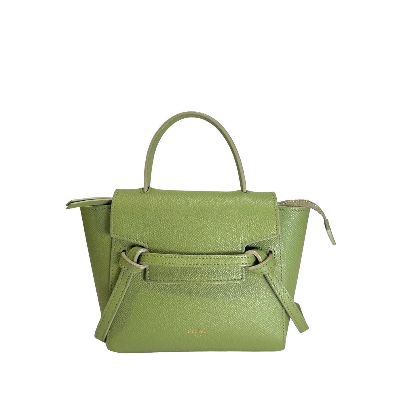 Used CELINE Grained Calfskin Pico Belt Bag Handbag Light Green