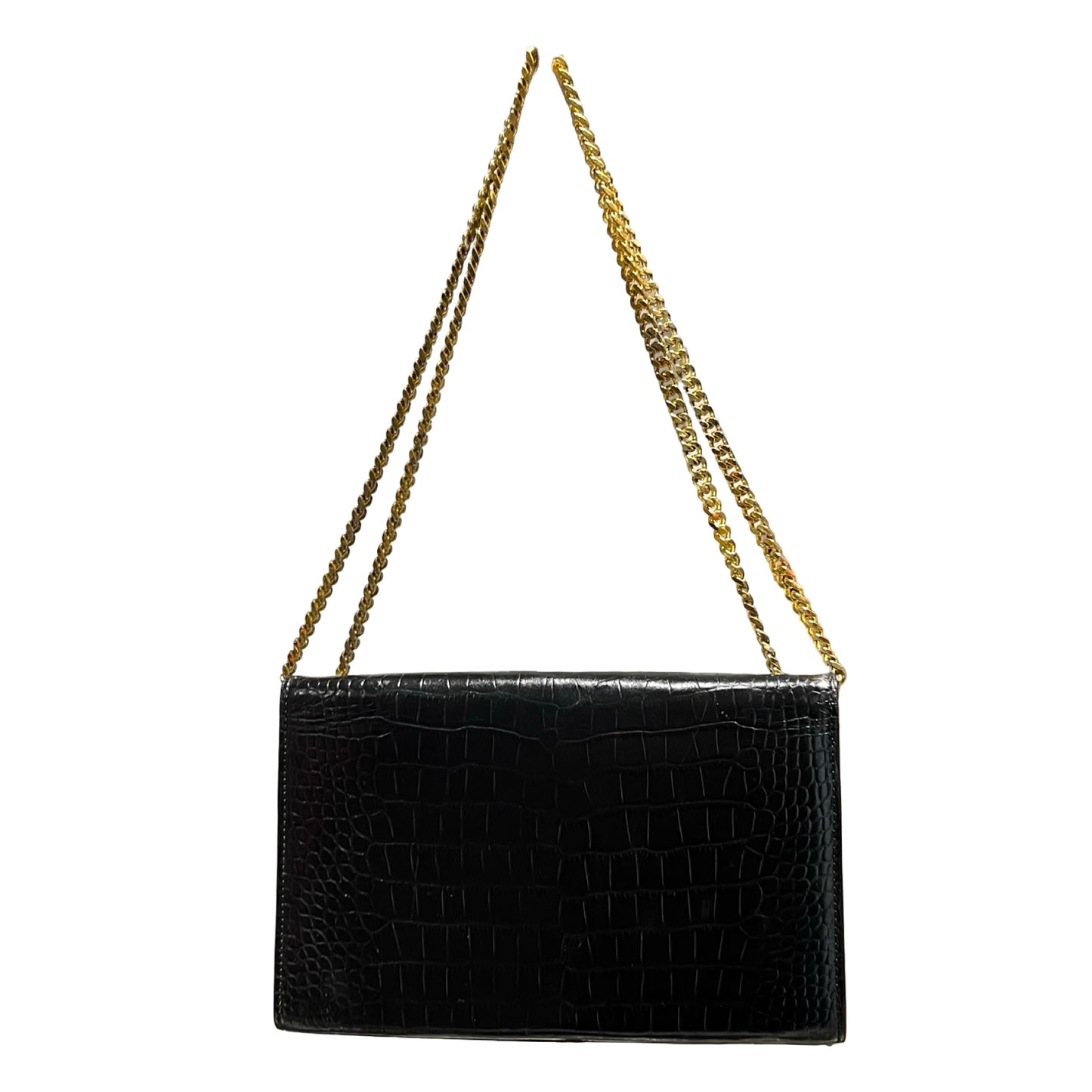 Used SAINT LAURENT Crocodile-Embossed Kate Medium Shoulder Bag Black GHW