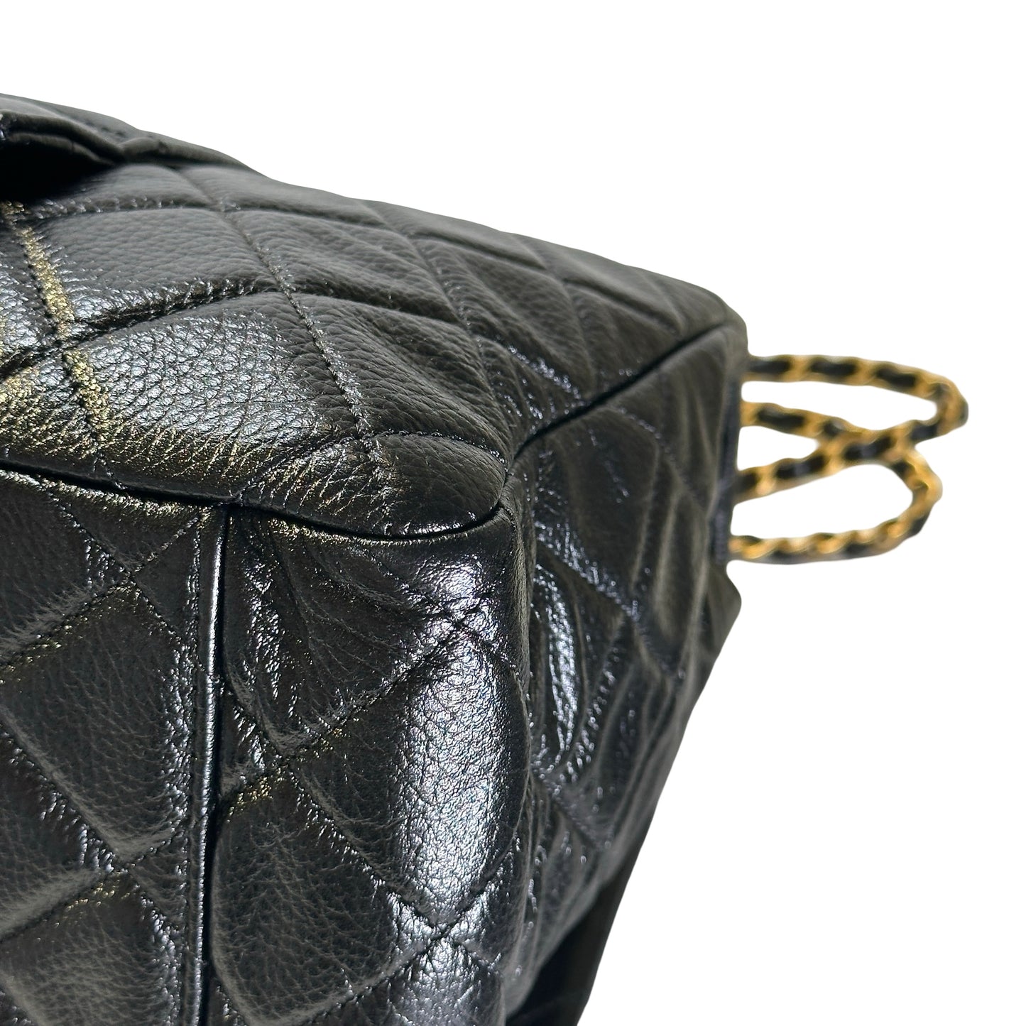 Used CHANEL Quilted Caviar Classic Flap Shoulder Bag Black Gold