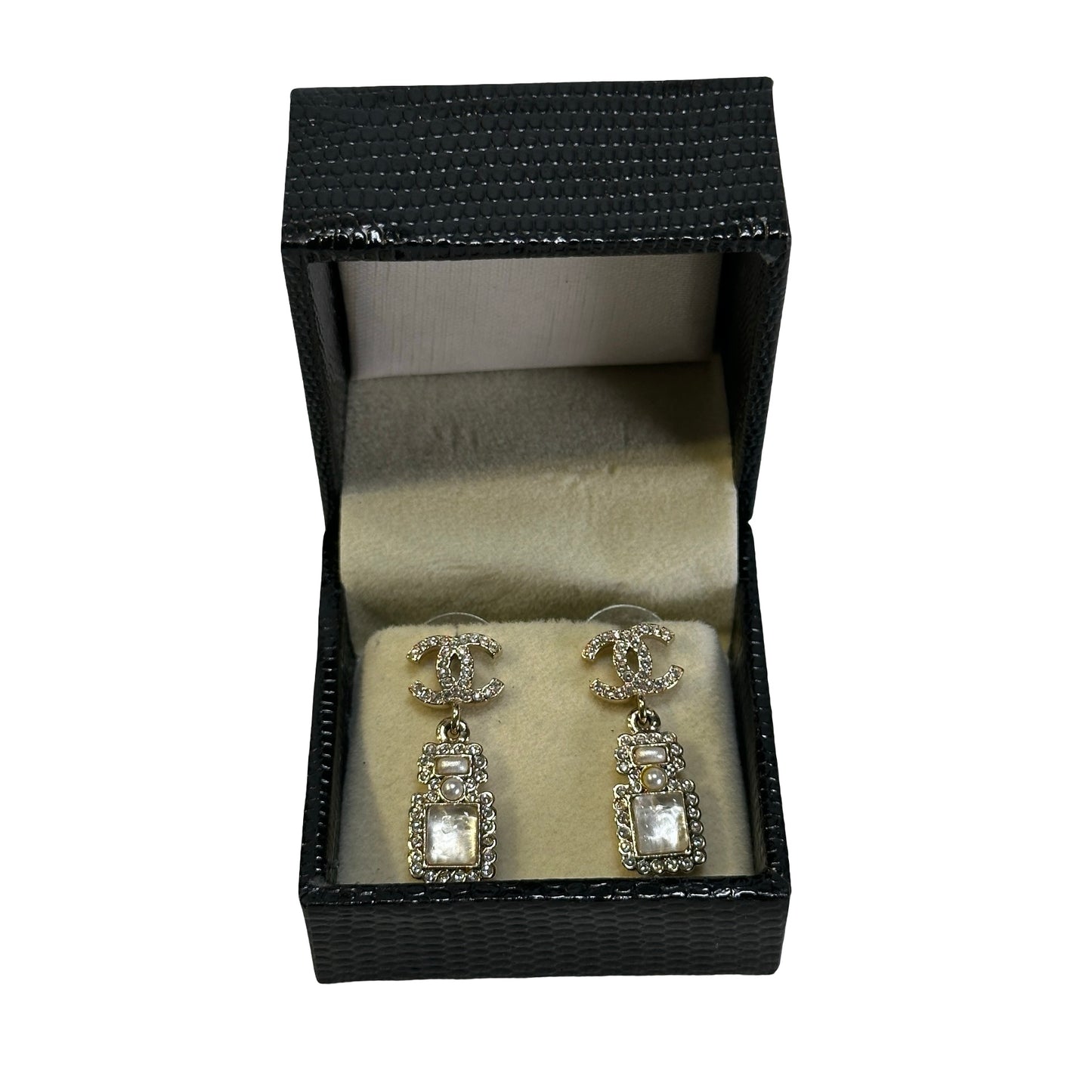 CHANEL CC Logo Crystal CC Crystal Drop Earrings Earrings Gold Clear