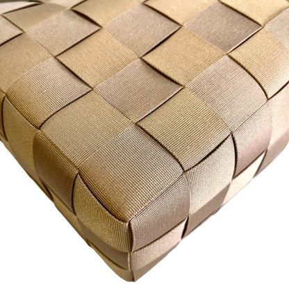 Used SALVATORE FERRAGAMO Woven Checkerboard Woven Grosgrain Ribbon Bag Handbag Gold Beige PHW