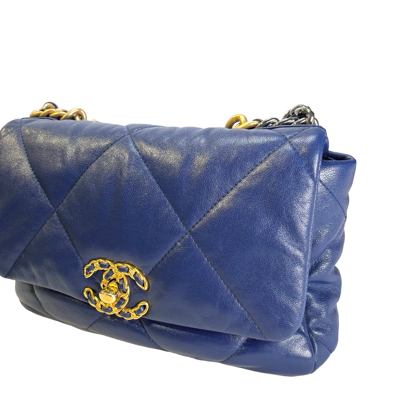 Used CHANEL Lambskin Quilted 19 Bag Shoulder Bag Navy Blue GHW