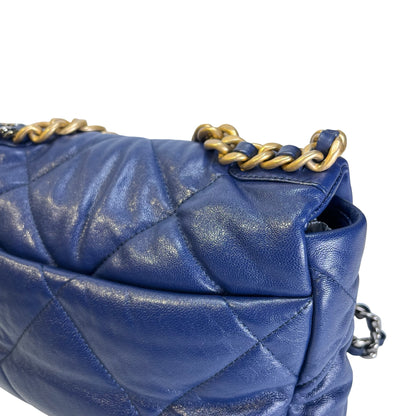 Used CHANEL Lambskin Quilted 19 Bag Shoulder Bag Navy Blue GHW