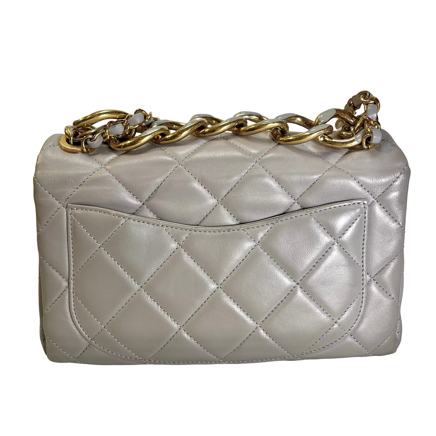 CHANEL Quilted Lambskin Flap Chain Shoulder Bag Grey GHW