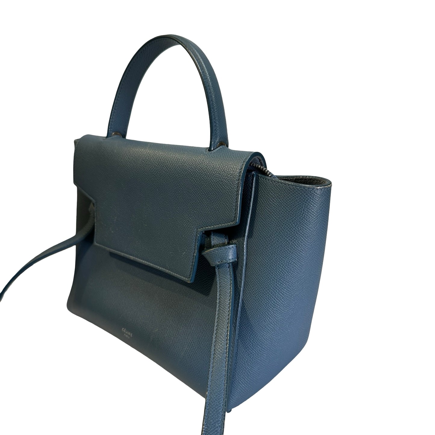 Used CELINE Grained Calfskin Nano Belt Bag Shoulder Bag Blue PHW