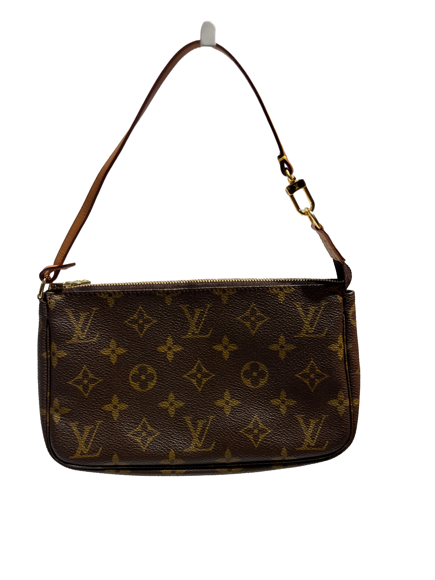 Used Louis Vuitton Canvas Pochette Shoulder Bag GHW Brown