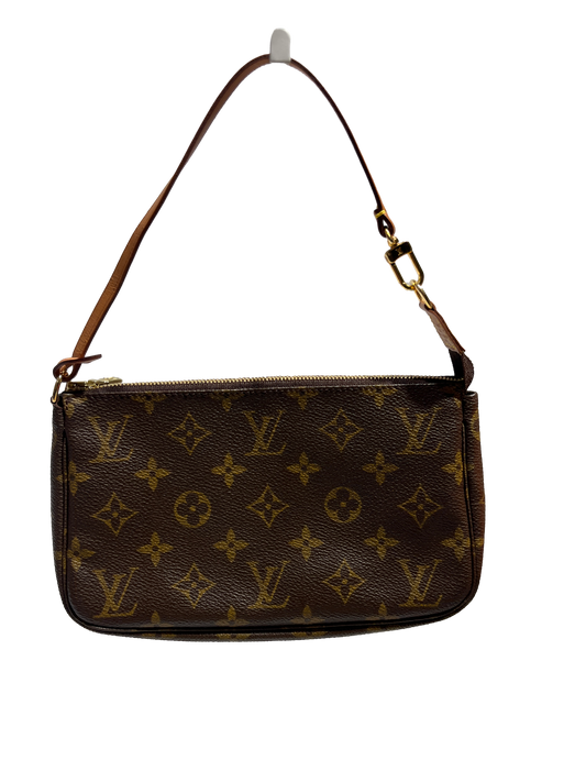 Used Louis Vuitton Canvas Pochette Shoulder Bag GHW Brown